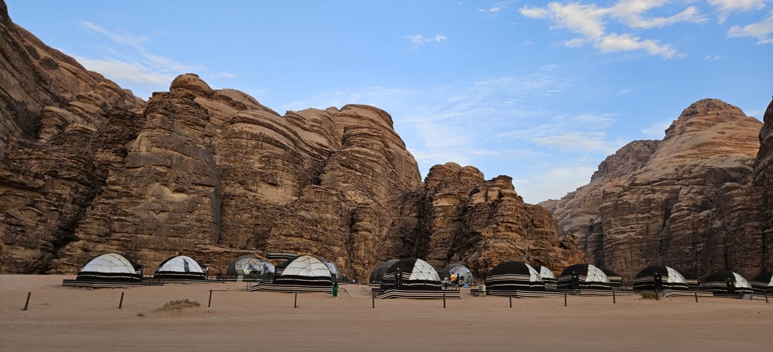 Beautiful glamping tents hotel in the middle of Wadi Rum desert in Jordan A Beautiful glamping tents hotel in the middle of Wadi Rum desert in Jordan