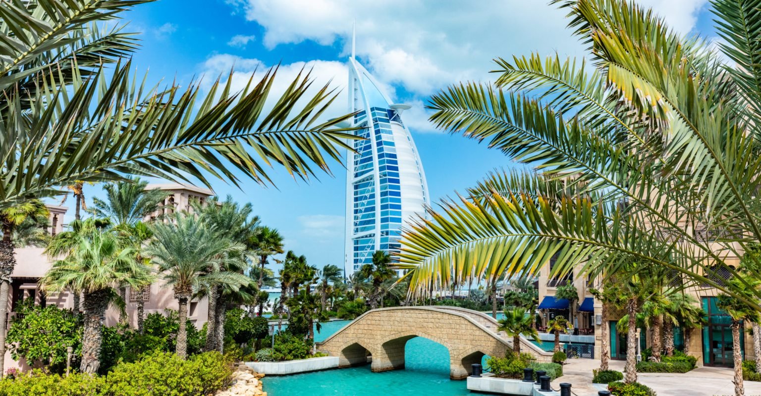 Burj Al Arab seen from madinat jumeirah in Dubai UAE Burj Al Arab seen from madinat jumeirah in Dubai UAE. Traditional Arabian mini city